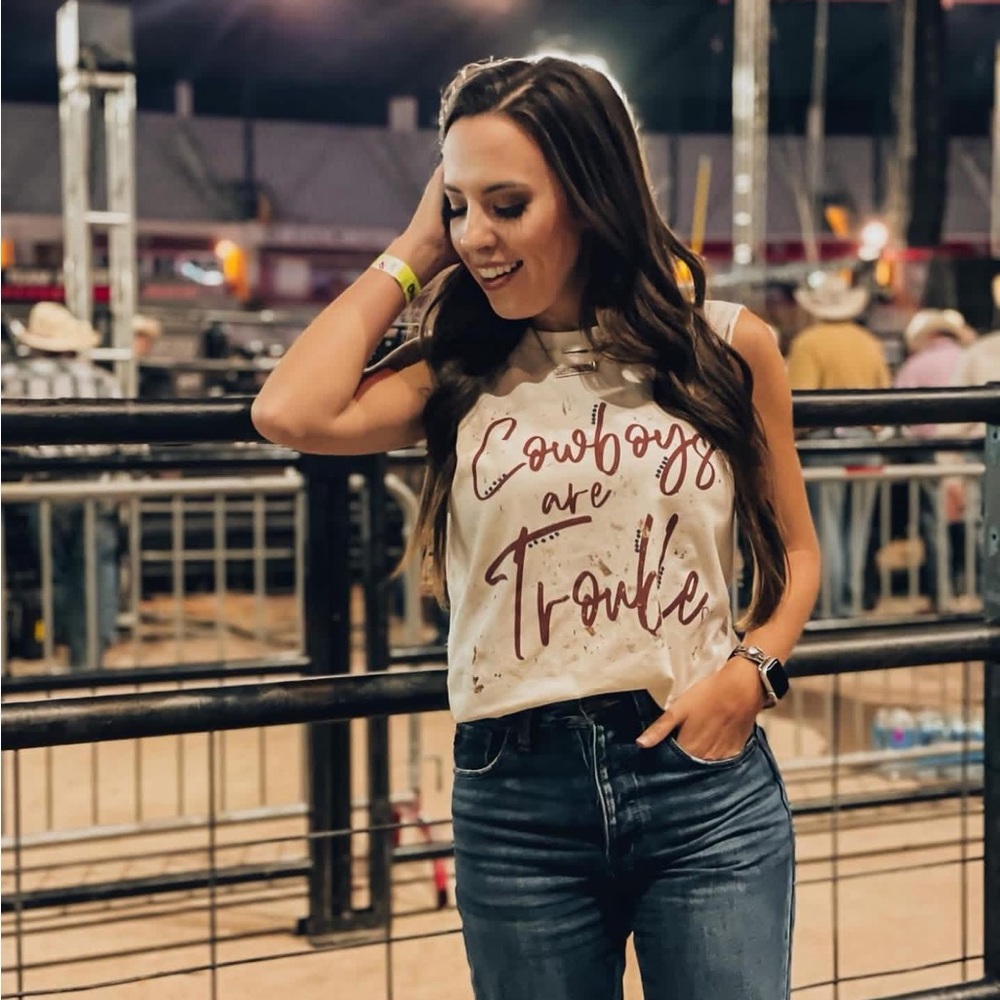 Cowboys Are Trouble Distressed Graphic Tank